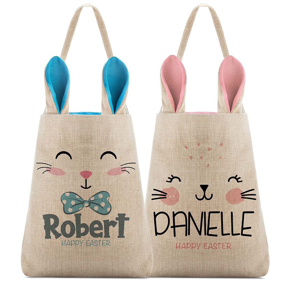 Personalized Favors Set Of 2 Easter Totes With Name And Bunny Ears