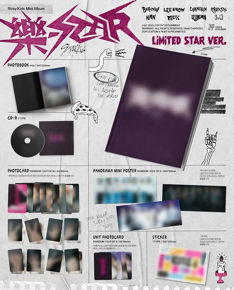 DREAMUS tray Kids ROCK-STAR 8th Mini Album LiMited STAR + 2 Photobook Set (Ship by DHL)