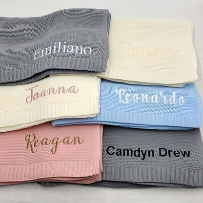 Esthqetic Custom Embroidered Baby Blanket with Name, Personalized Knit Baby Blanket Gifts, Soft Knitted Baby Blanket (photo 3)