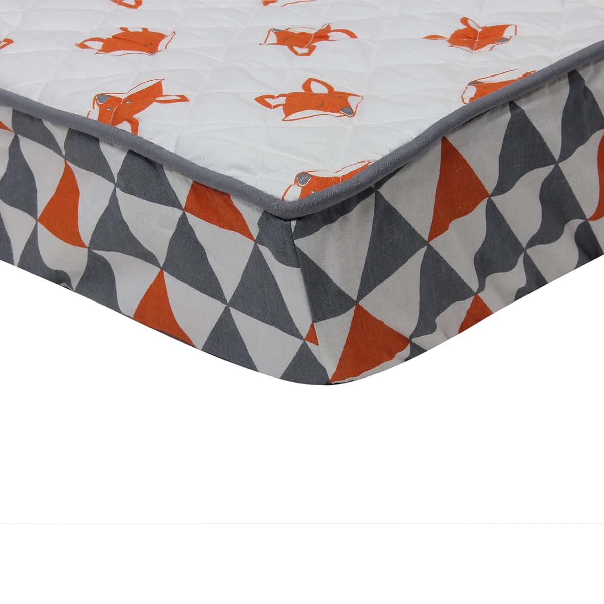 Bacati - Playful Foxes Orange Changing Pad Cover (Orange/Grey Fox with Triangles in Gussett) (photo 2)