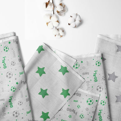 Bacati Muslin Sports 3-Piece Boys Toddler Bed Sheet Set, 100% Cotton, Soccer Ball Green/Grey