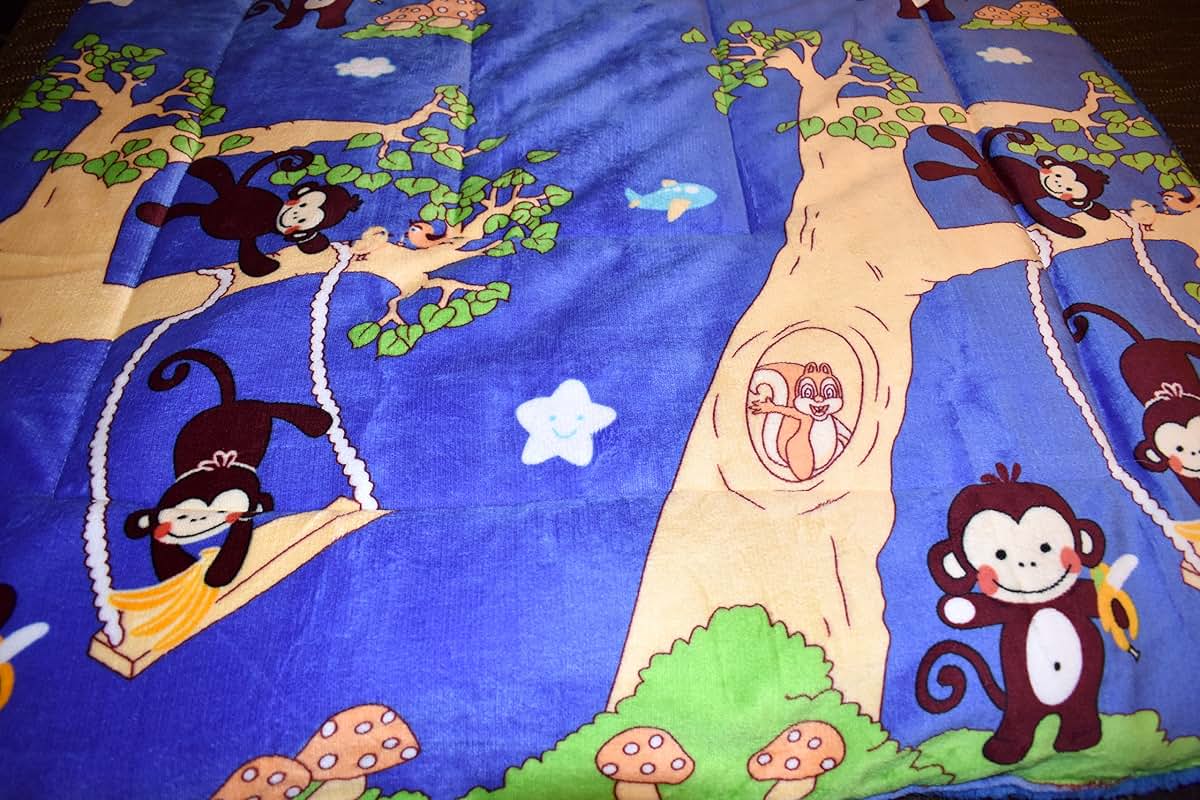 BabyOneStop Monkey Plush Borrego Baby Blanket Throw Multi Color Machine Washable