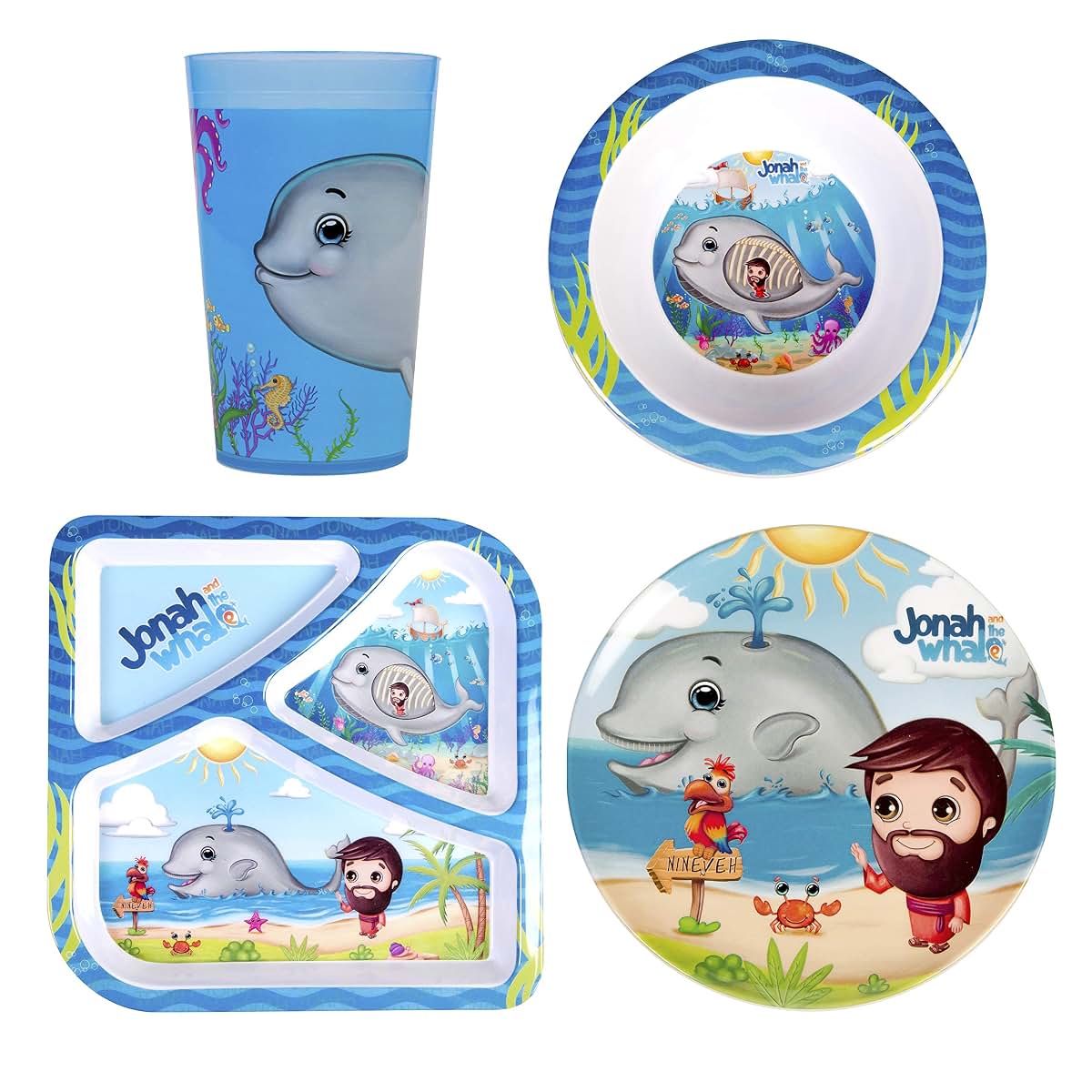 He Loves Me Kids Jonah and the Whale 4-Piece Feeding Set