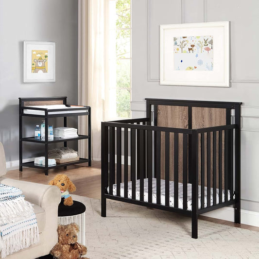 Suite Bebe Connelly 3-in-1 Mini Crib in Black/Vintage Walnut with Mattress Pad
