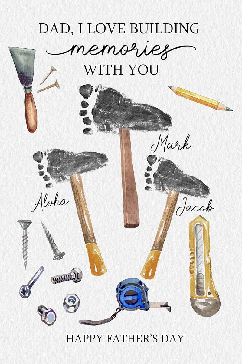 Customunik Personalized Father’s Day Footprint Craft with Kid’s Name Style 2
