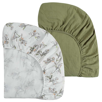 Onacosht Muslin Mini Crib Sheets - 2 Pack Fitted Cotton Playard Bedding