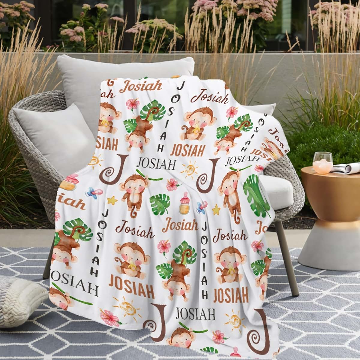 Buyyet Personalized Monkey Name Blanket for Babies and Kids