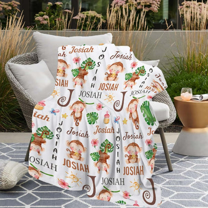 Buyyet Personalized Monkey Name Blanket for Babies and Kids