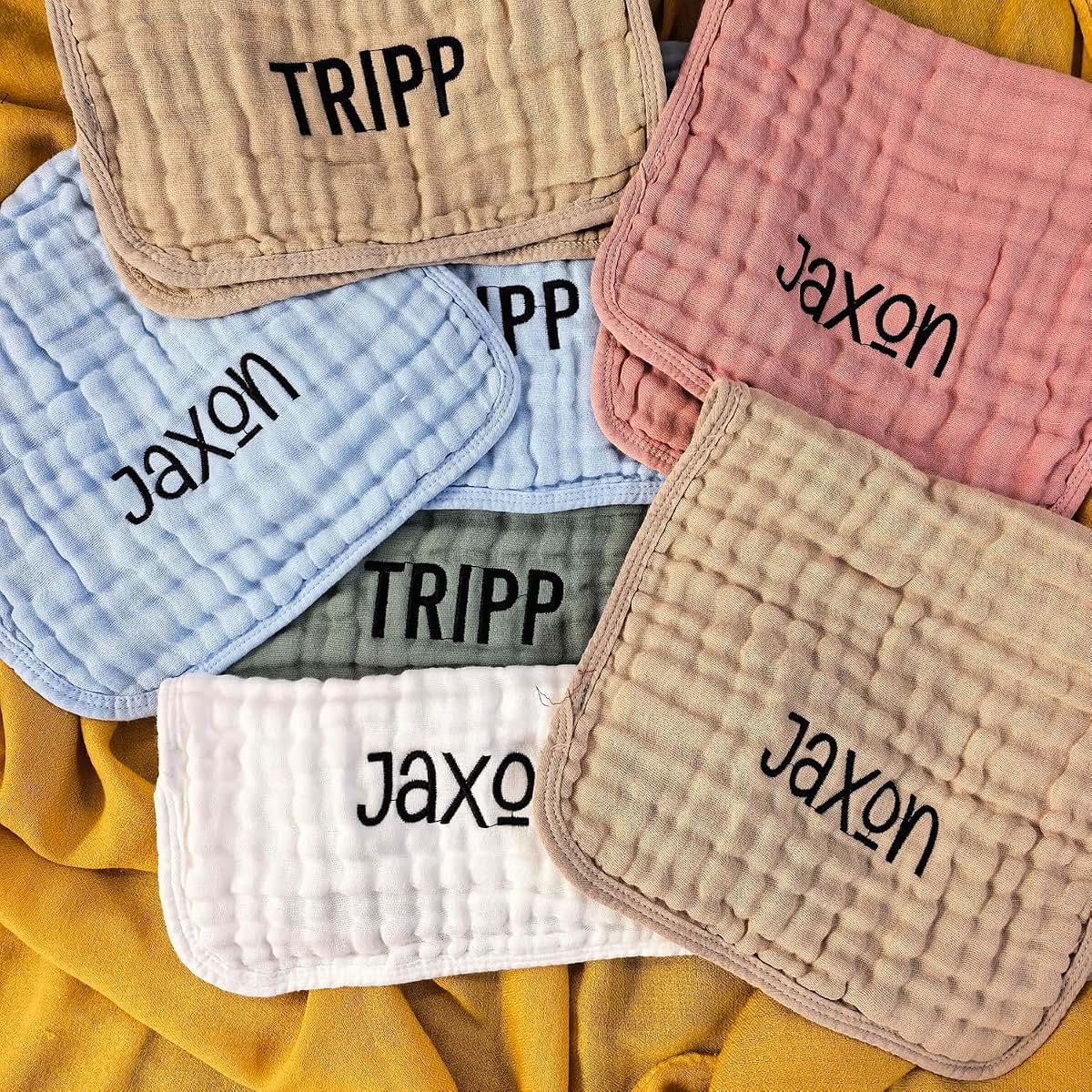 DANCEBEAR Personalized Muslin Burp Cloths 6 Pack Baby Burp Cloth (White) (photo 4)