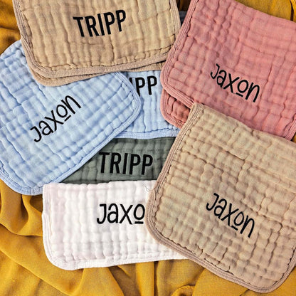 DANCEBEAR Personalized Muslin Burp Cloths 6 Pack Baby Burp Cloth (White) (photo 4)