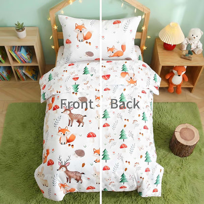 BabyOneStop Woodland Animals 4-Piece Reversible Toddler Bedding Set