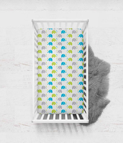 Bacati Elephants Muslin Crib Fitted Sheets Aqua Lime Grey 2 Pack (photo 4)