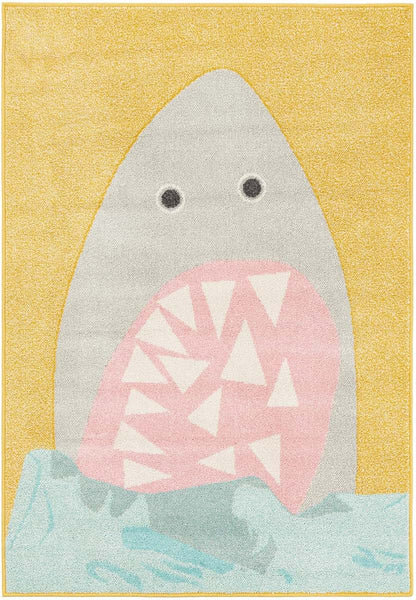Rugs.com Whimsy Kids Shark Area Rug, Yellow 4'1" x 6'1"