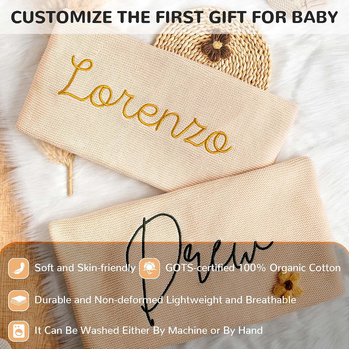 BabyOneStop Personalized Baby Blanket with Embroidered Name