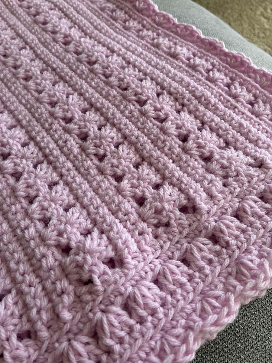 Kim's Crochet Designs Hand Crochet Baby Girl Blanket, Pink Stripe (photo 3)