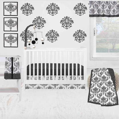 Bacati Classic Damask Black/Grey/White Neutral Crib Bedding Set 10 pc Crib Bedding Set with 2 Crib Fitted Sheets