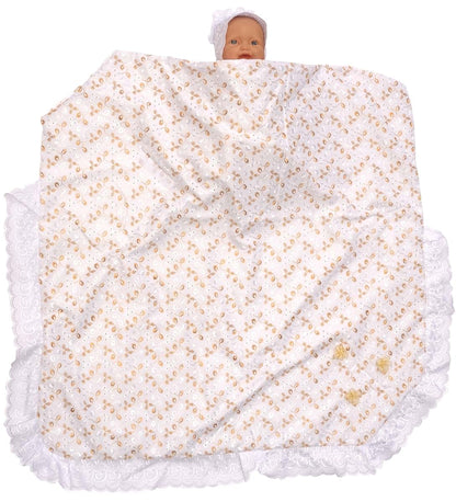 Pink and Blue Knitwear Embroidered Wrap Baby Blanket in Gold (photo 2)