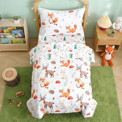 BabyOneStop Woodland Animals 4-Piece Reversible Toddler Bedding Set