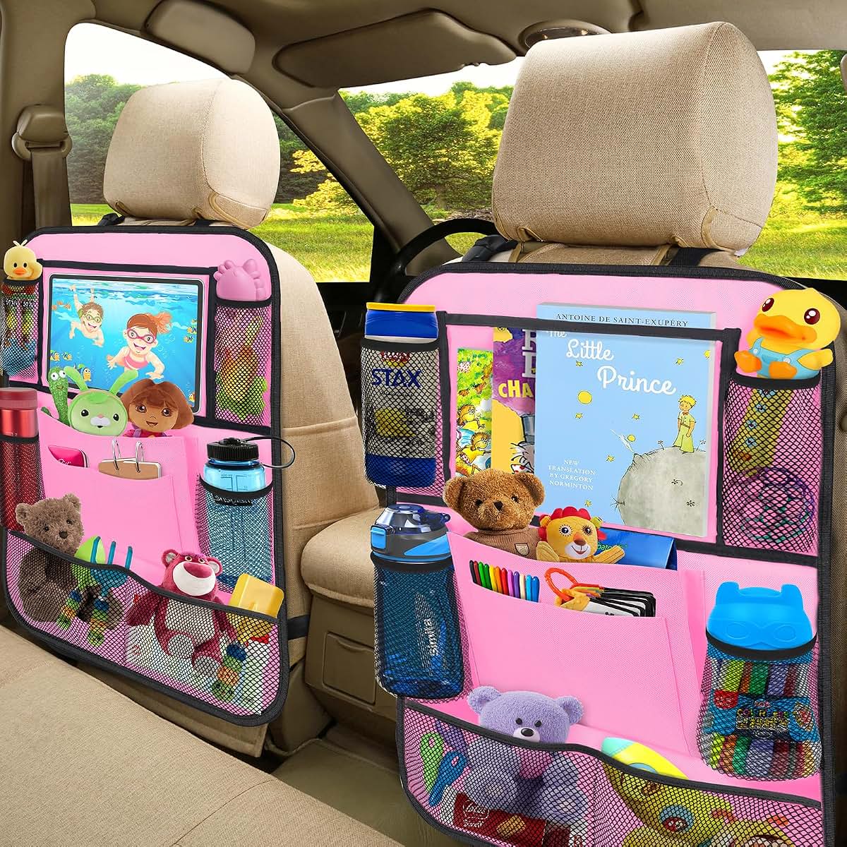 ULEEKA Backseat Car Organizer w/ 10 Storage Pockets, 11" Tablet Holder, 2 PCS Pink (photo 4)