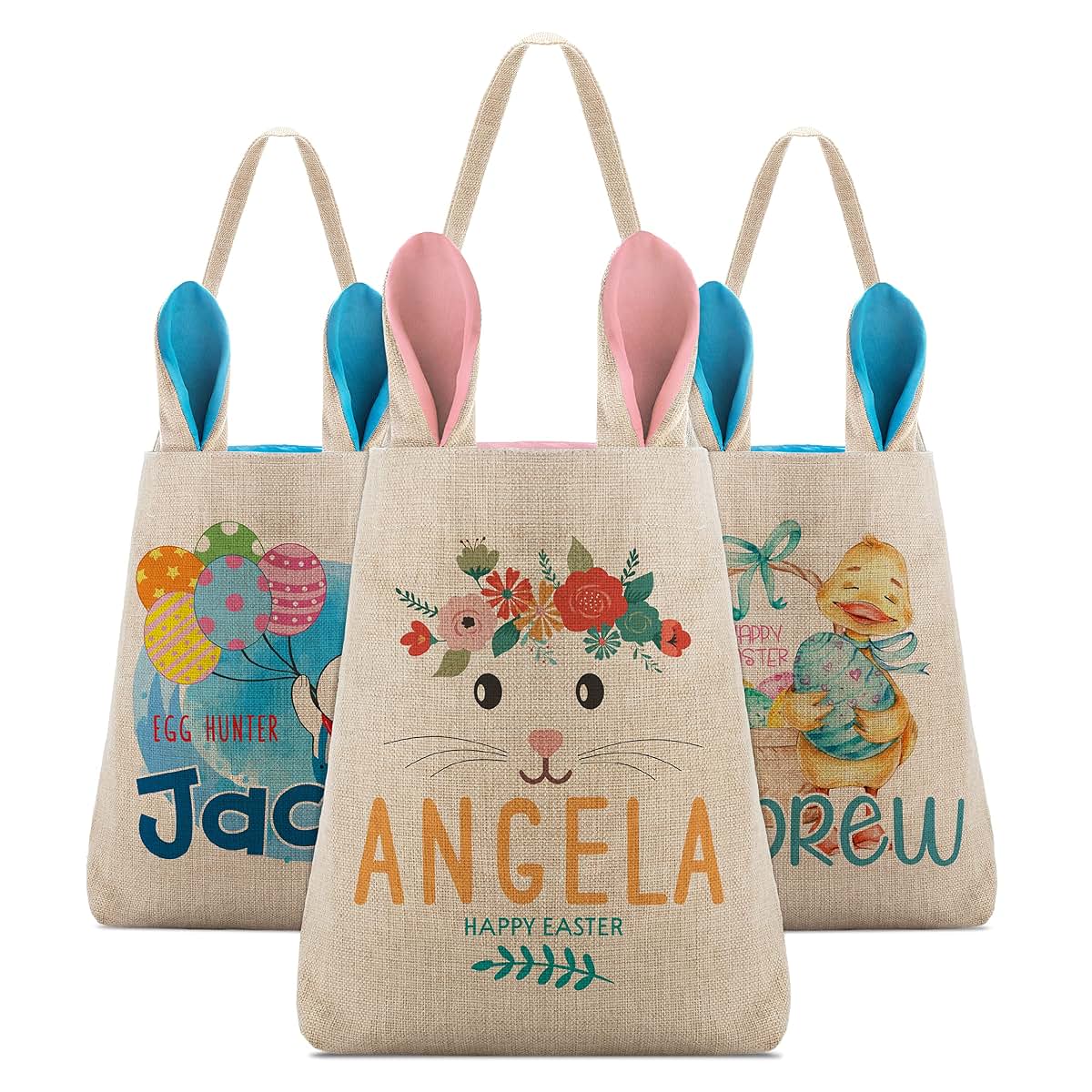 Personalized Favors Set Of 2 Easter Totes With Name And Bunny Ears (photo 3)