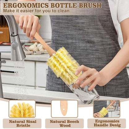 Valentise Bottle Brush Set 6 Pack Sisal Bristle Natural Cleaning Set