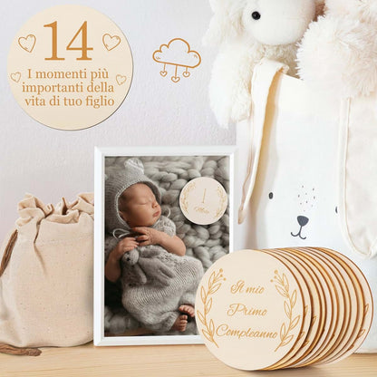 Wood You Buy Wooden Baby Milestone Cards, Monthly Milestone Discs, 14 pcs (photo 2)
