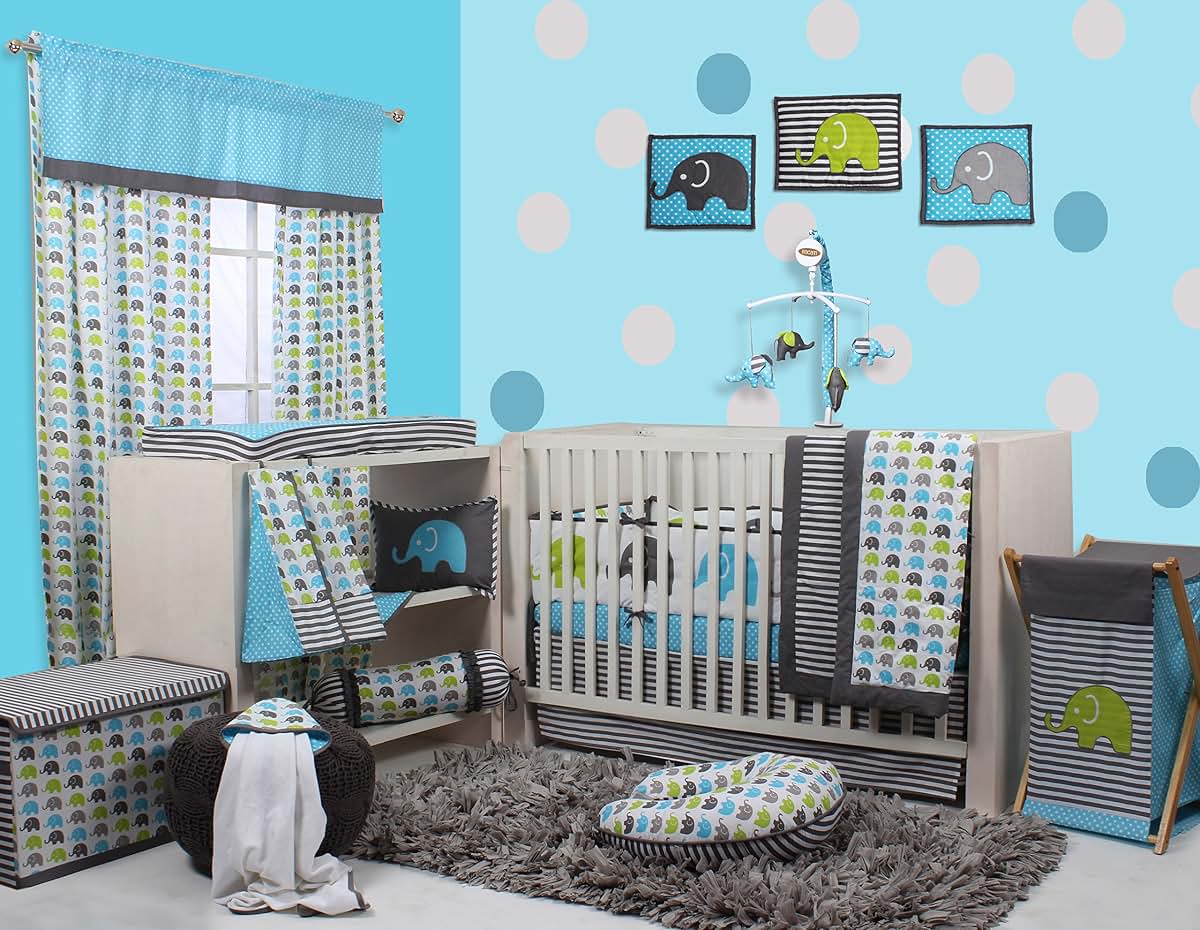 Bacati - Elephants Aqua/Lime/Grey Changing Pad Cover (Aqua/Lime/Grey) (photo 4)