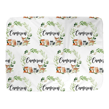 WolfeDesignPDD Woodland Personalized Swaddle Baby Blanket Personalized Gifts Soft Fleece Minky Newborn Gift Blanket