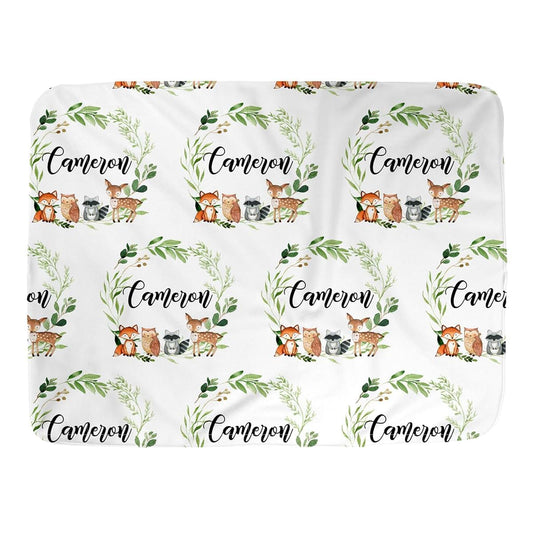 WolfeDesignPDD Woodland Personalized Swaddle Baby Blanket Personalized Gifts Soft Fleece Minky Newborn Gift Blanket