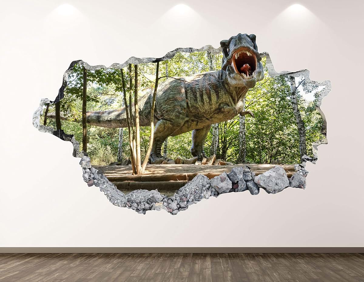 West Mountain Dinosaur Wall Decal Art Decor 3D Smashed Giant Animal Sticker Poster