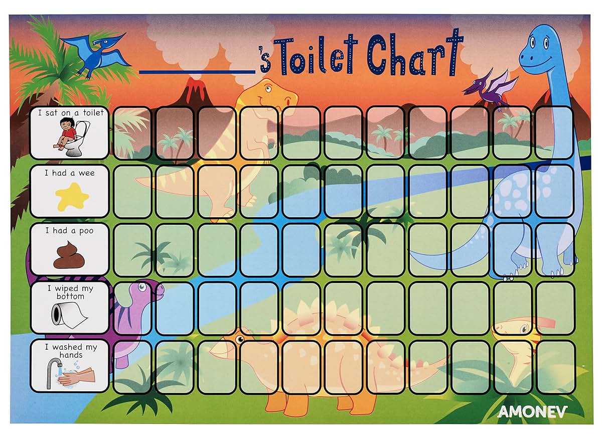 Amonev Dinosaur Potty And Toilet Training Reward Chart Twin Pack With 225 Star Stickers