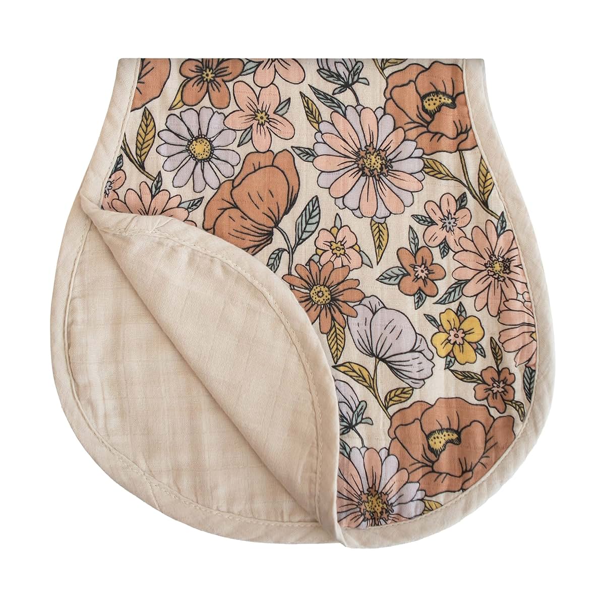 mushie Muslin Baby Burp Cloths, Set of 2, 100% Organic Cotton, Retro Flowers/Fog