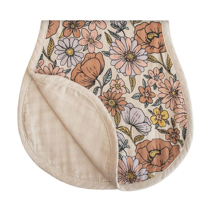 mushie Muslin Baby Burp Cloths, Set of 2, 100% Organic Cotton, Retro Flowers/Fog
