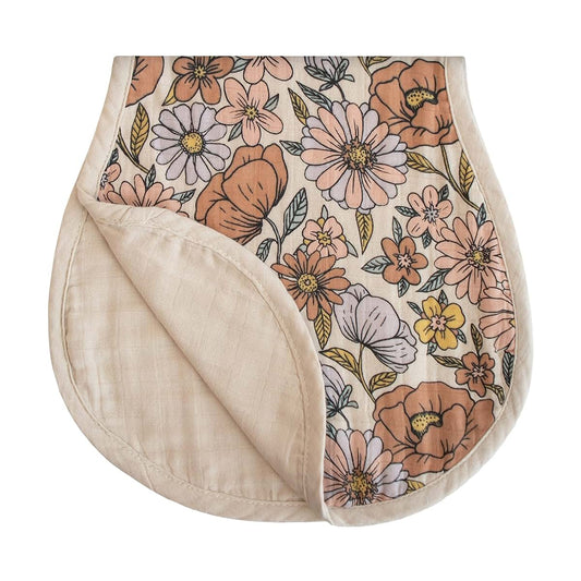 mushie Muslin Baby Burp Cloths, Set of 2, 100% Organic Cotton, Retro Flowers/Fog