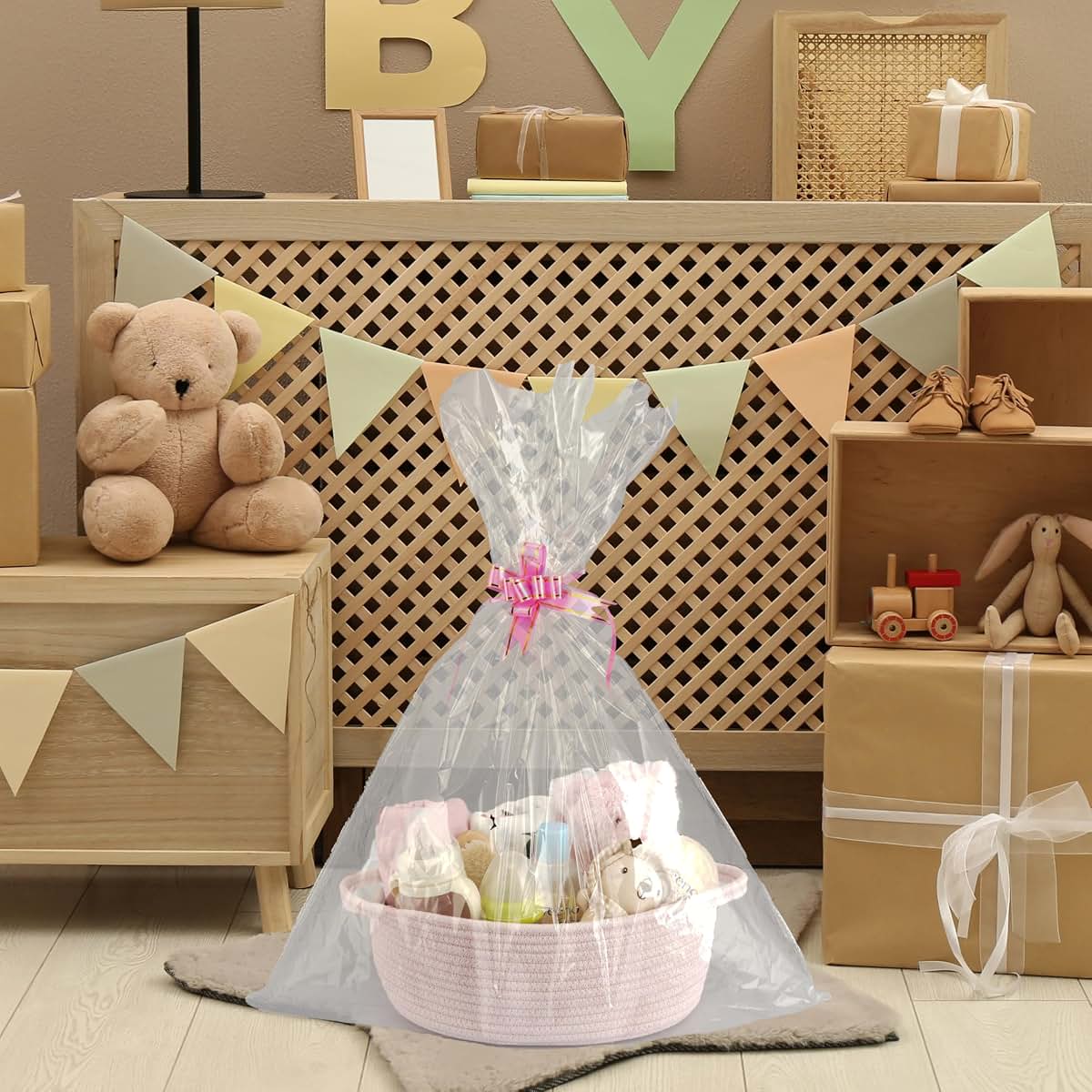 JUNBOLE Baby Gifts Basket Empty With Gifts Bag and Bow 12"x8"x5" to Fill Easter Birthday Small Woven Cotton Rope Baby (photo 4)