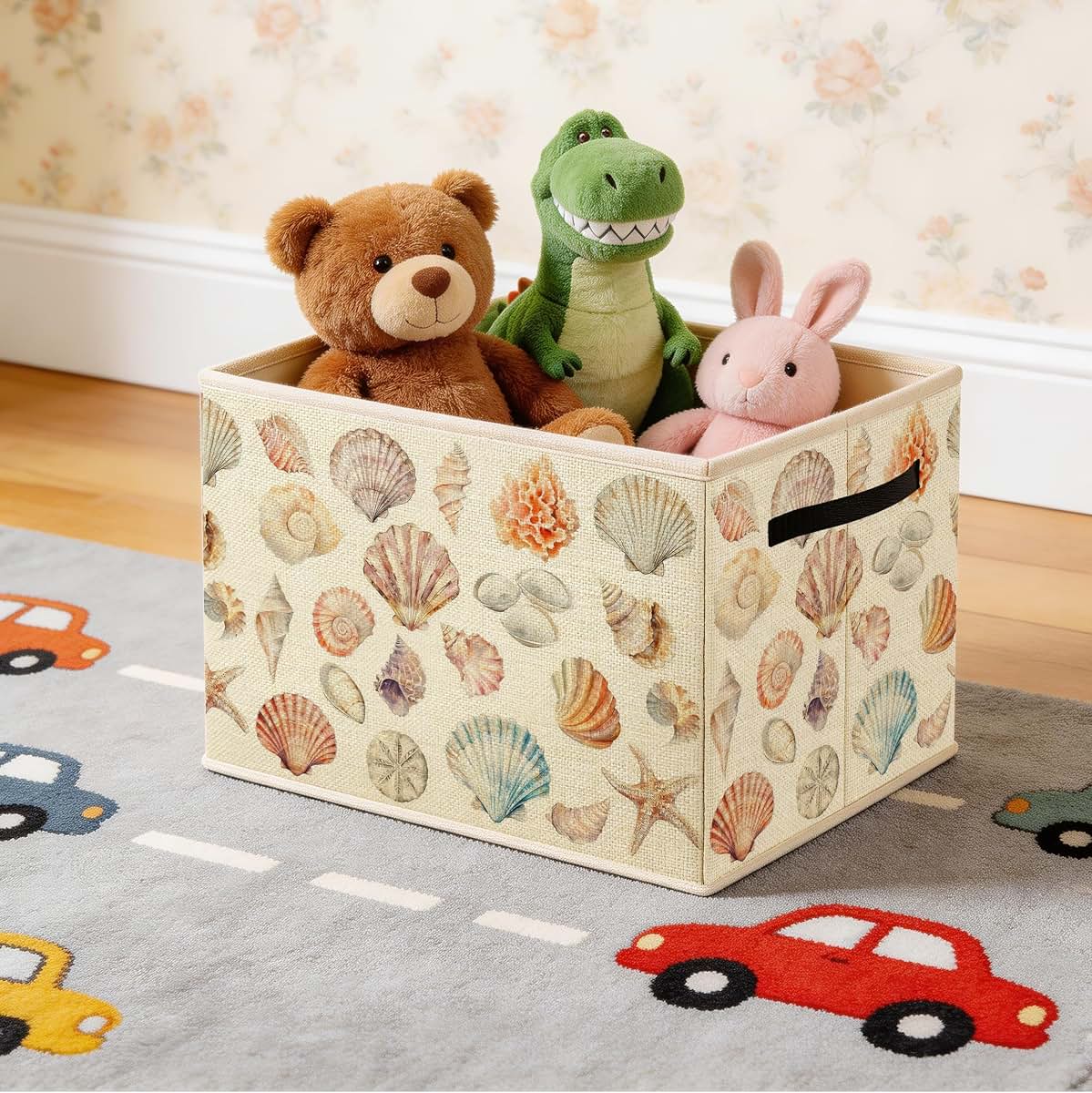 Otouo Coastal Seashell Storage Bin for Toys, Books, and Nursery Organization