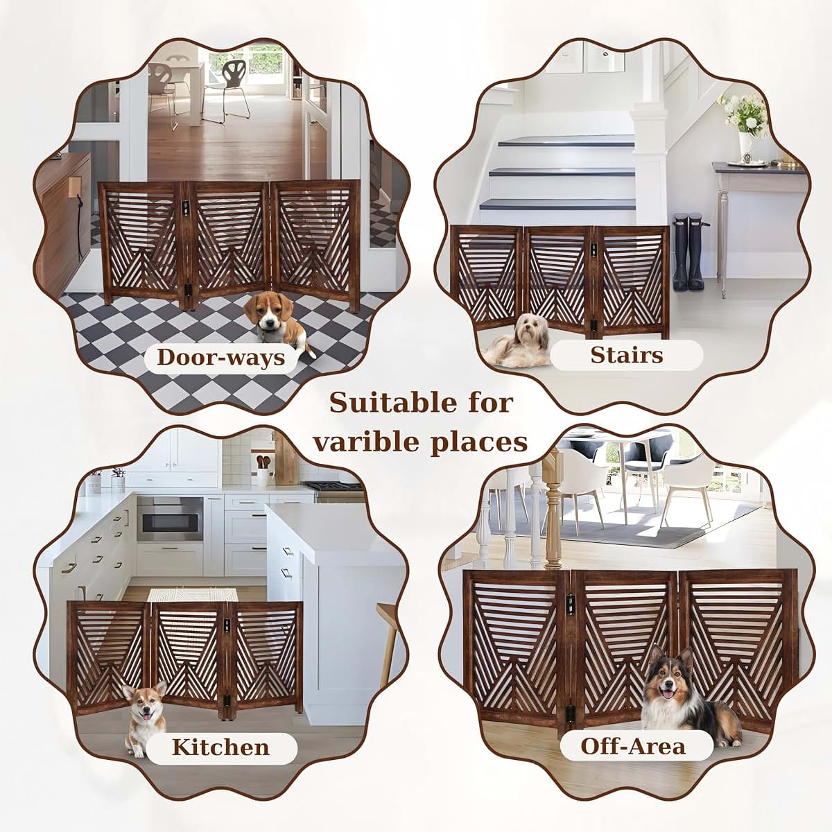 Light & Pro 3-Panel Wooden Dog Gate - Rustic Burnt Finish Freestanding Pet Barrier (photo 4)