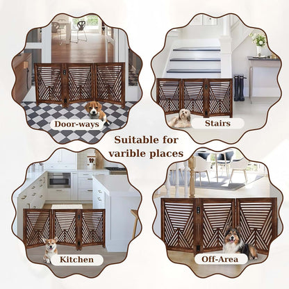 Light & Pro 3-Panel Wooden Dog Gate - Rustic Burnt Finish Freestanding Pet Barrier (photo 4)