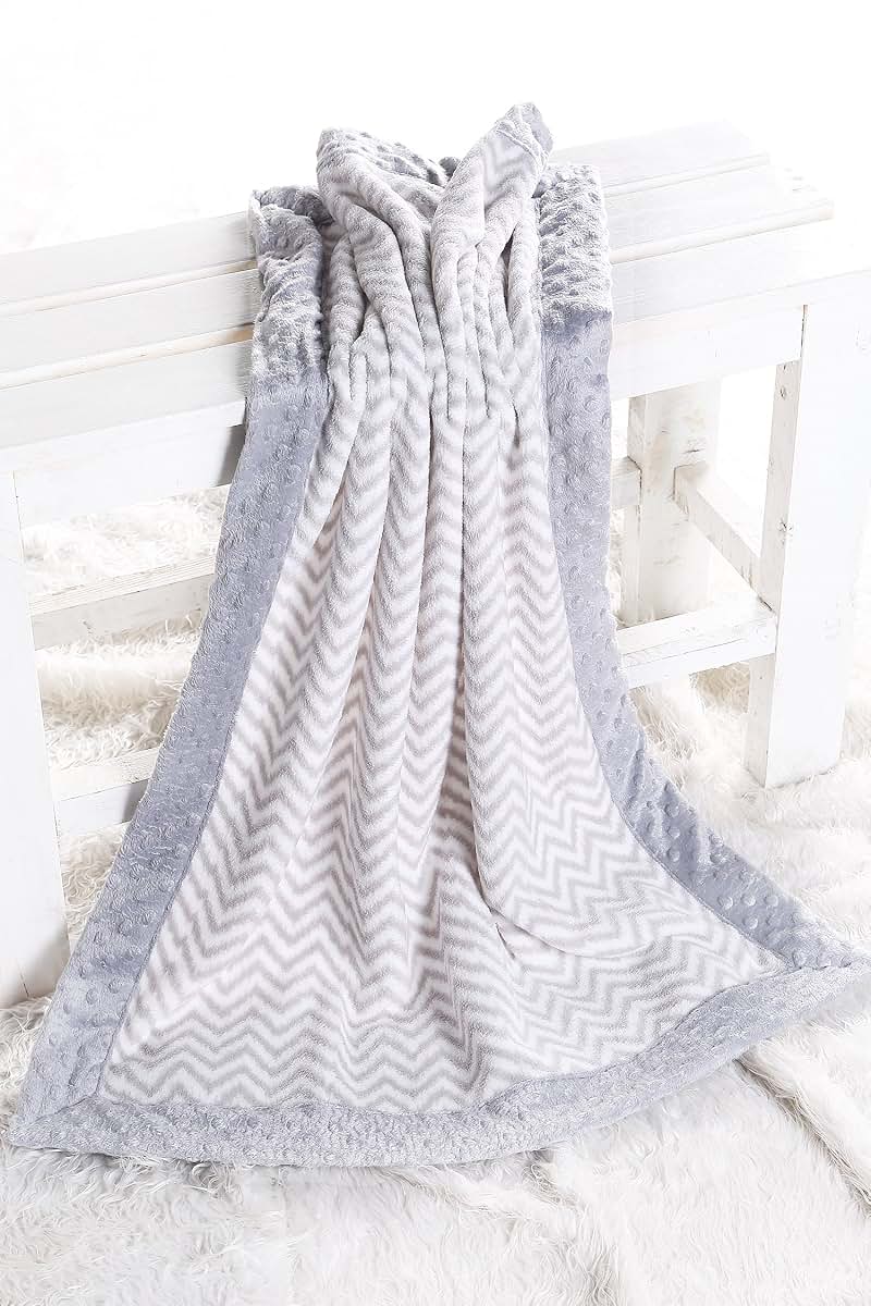 Bacati - Grey Ikat Chevron with Solid Border Plush Blanket (Grey Chevron/Grey Border)