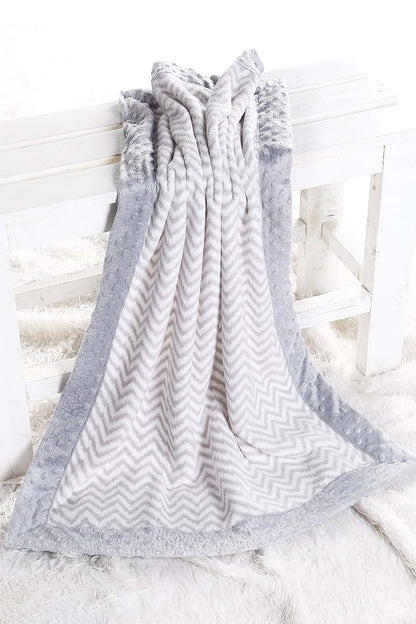 Bacati - Grey Ikat Chevron with Solid Border Plush Blanket (Grey Chevron/Grey Border)
