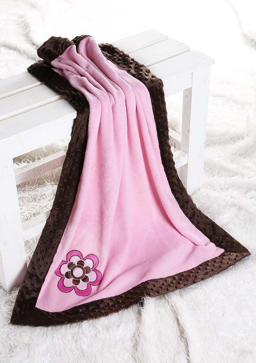 Bacati Damask Pink and Chocolate Velor Baby Blanket (photo 4)