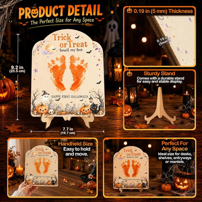SAMDEMORY POD Baby's First Halloween Wooden Footprint Keepsake Sign with Stand (photo 2)