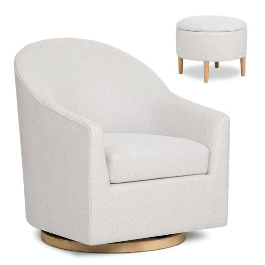 Evolur Luna Swivel Chair and Ottoman with 360° Swivel Motion, Sleek Design Nursery Chair, Sturdy Wooden Base Swivel