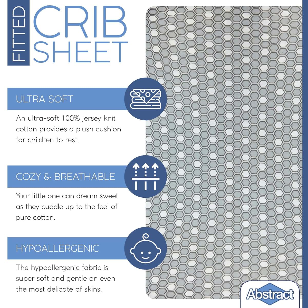 Bassinet Sheets for Baby/Infant Deep Fitted Soft Jersey Knit by Abstract 16" x 32" (Honeycomb Grey) (photo 2)