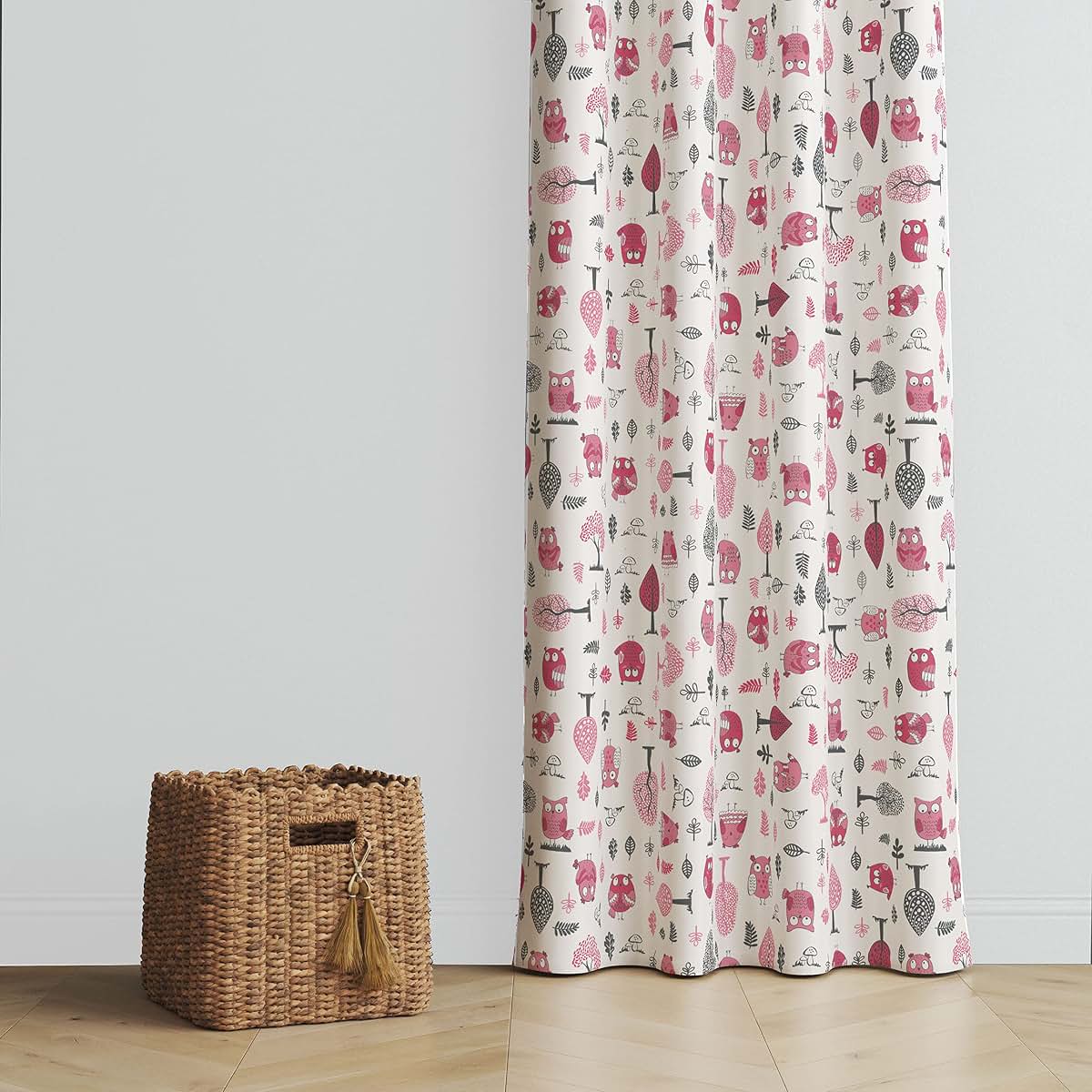 Bacati 2 Pack Light Filtering Curtain Panels In Owls Pink/Grey