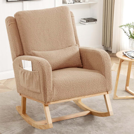 HCHAIRH Rocking Chair Nursery, Sherpa Nursing Rocking Chairs, Upholstered Nursery Glider Rocker Wingback Morden Rocking