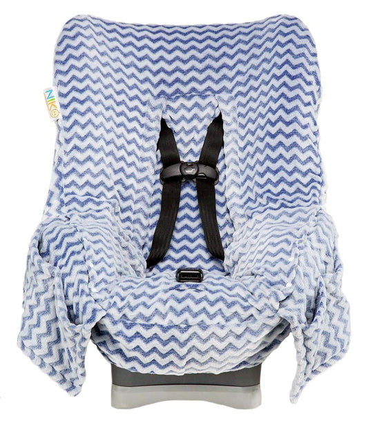 Niko Easy-Wash Children's Car Seat Cover - Blue Chevron Minky