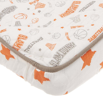 Bacati Basketball Orange And Grey Muslin Quilted Changing Pad Cover (photo 3)
