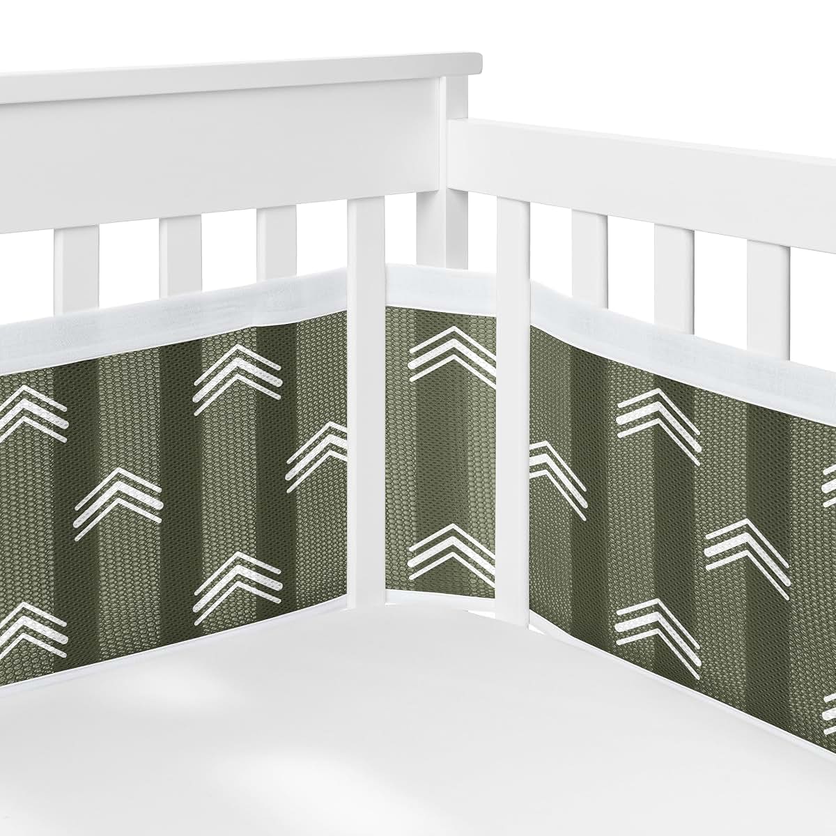 Sweet Jojo Designs + BreathableBaby 2-Piece Mesh Crib Liner Set Dark Green Boho Arrow
