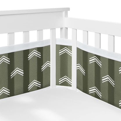 Sweet Jojo Designs + BreathableBaby 2-Piece Mesh Crib Liner Set Dark Green Boho Arrow